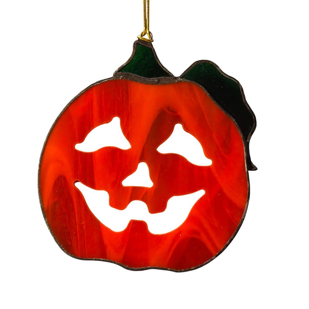 Stained Glass Pumpkin Jack O Lantern Halloween Window Suncatcher Decor Vintage